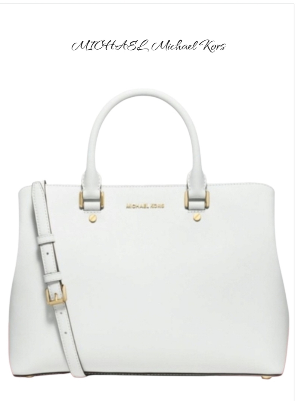 Michael Kors Savannah Medium Saffiano Leather Satchel White